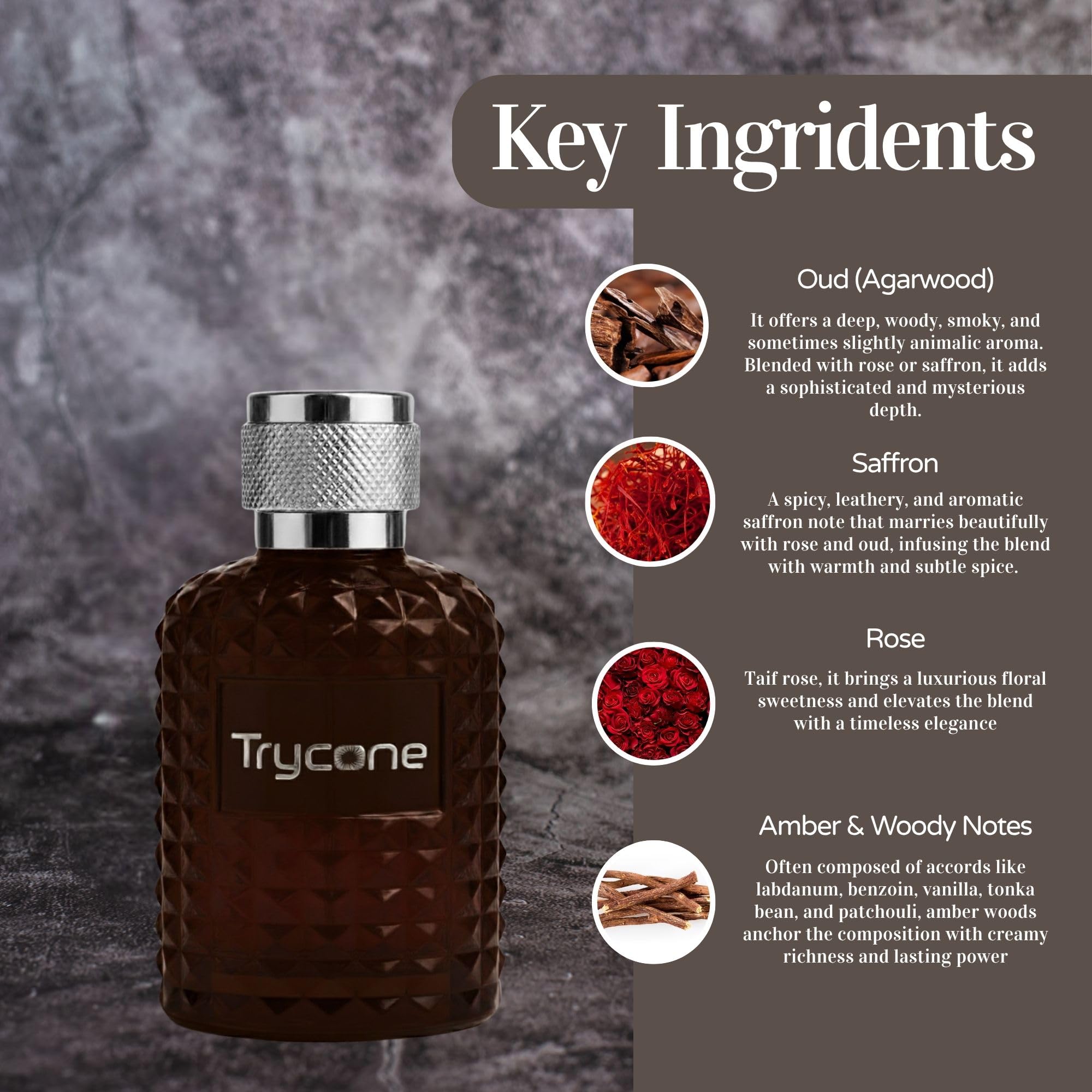 Trycone Oudelix Eau de Parfum for Men | Rich Oud with Saffron, Rose & Deep Amber Woods | Long-Lasting Luxury Fragrance, 50 ml 2