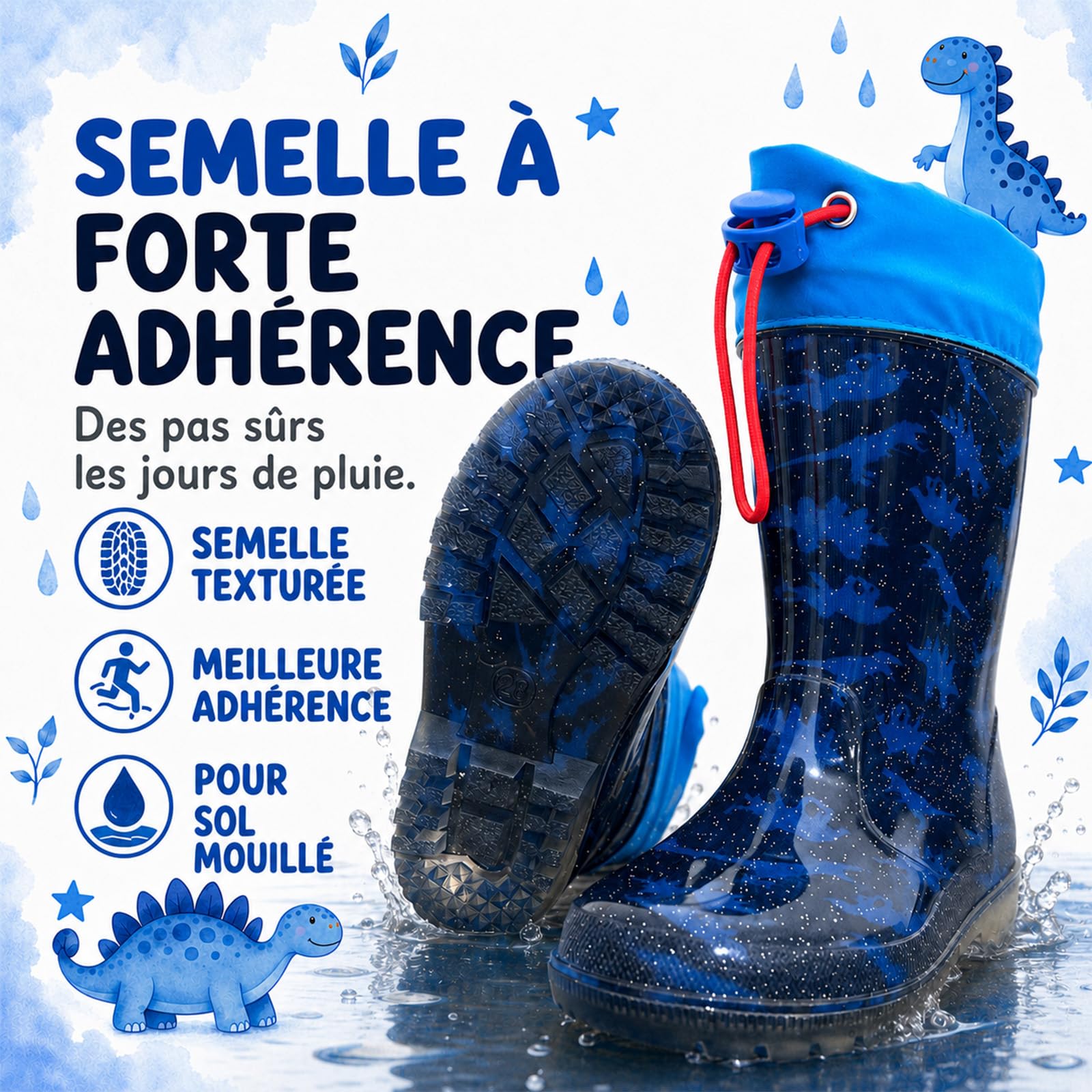 Bottes De Pluie Enfant, Bottes Caoutchouc Enfant Garçon Et Fille Imperméables Avec Semelle Antidérapante,26-34