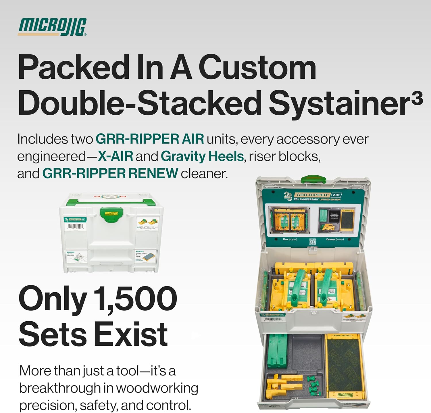 MICROJIG GRR-RIPPER Air Ultra ’25 Limited Systainer Edition, 3D Pushblock With MatchFit Pop Stop (6-Pack) – Innovative Dovetail Track Stops, Bundle