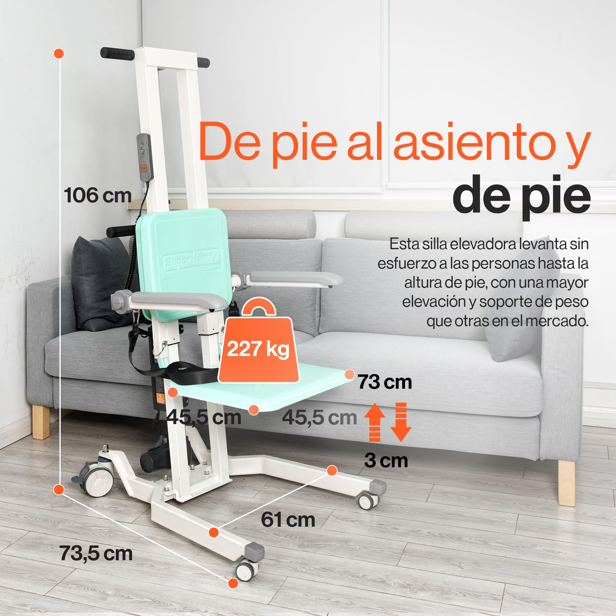 SuperHandy GoRise Elevador Eléctrico de Suelo a Pie – Capacidad de 227 kg, Asistencia para Ponerse de Pie, Portátil, Ajustable, Ergonómico, Fácil Almacenaje, Patente Pendiente (TX)