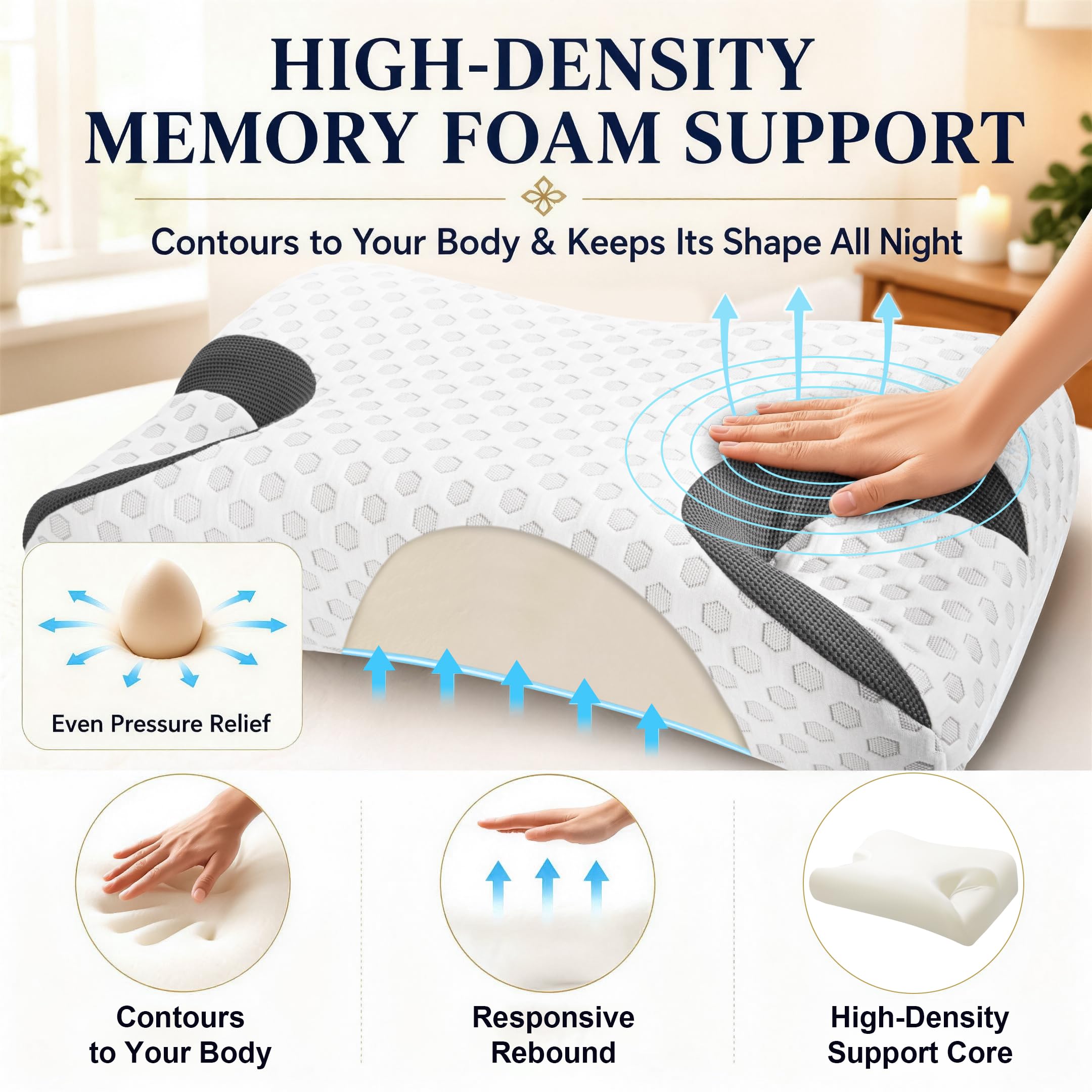 ZLYSYCM Cuscino in Memory Foam per Chi Dorme di Lato, Cuscino per Apnea Notturna, Adatto a Tutte le Maschere CPAP, Supporto per il Collo, King Size
