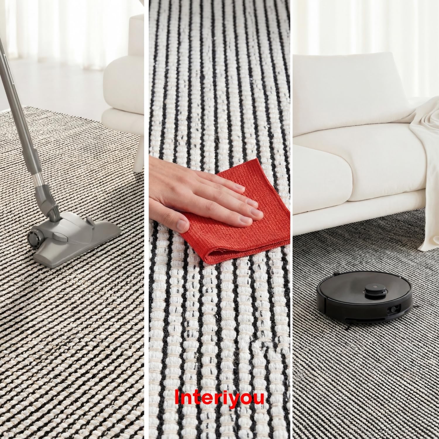 Interiyou dywan salon ręcznie tkany Riga - 140x200 cm Beżowy/Czarny - 100% ręczna robota, naturalne włókno, płaski splot