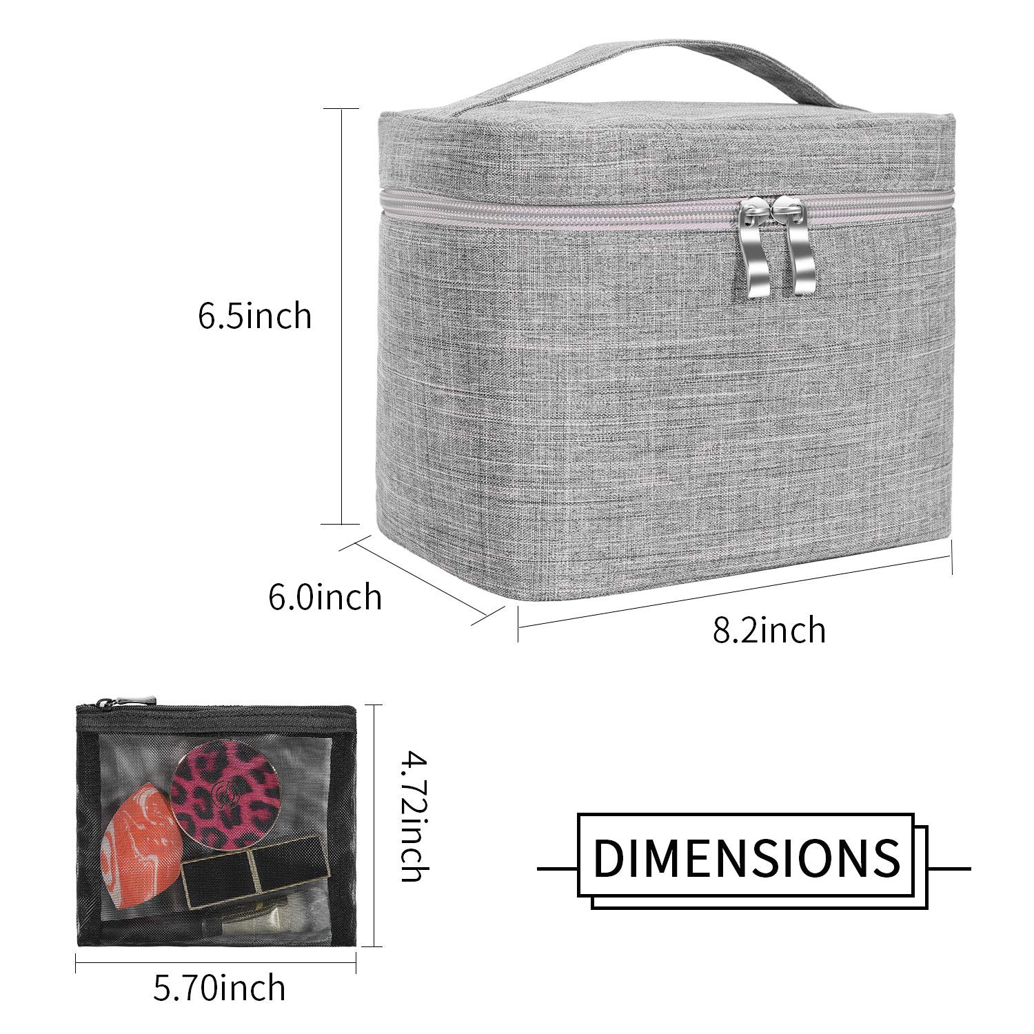 Makeup Bag Travel Large Cosmetic Bag Case Organizer Pouch with Mesh Bag Brush Holder Make Up Toiletry Bags for Women : Beauty & Personal Care