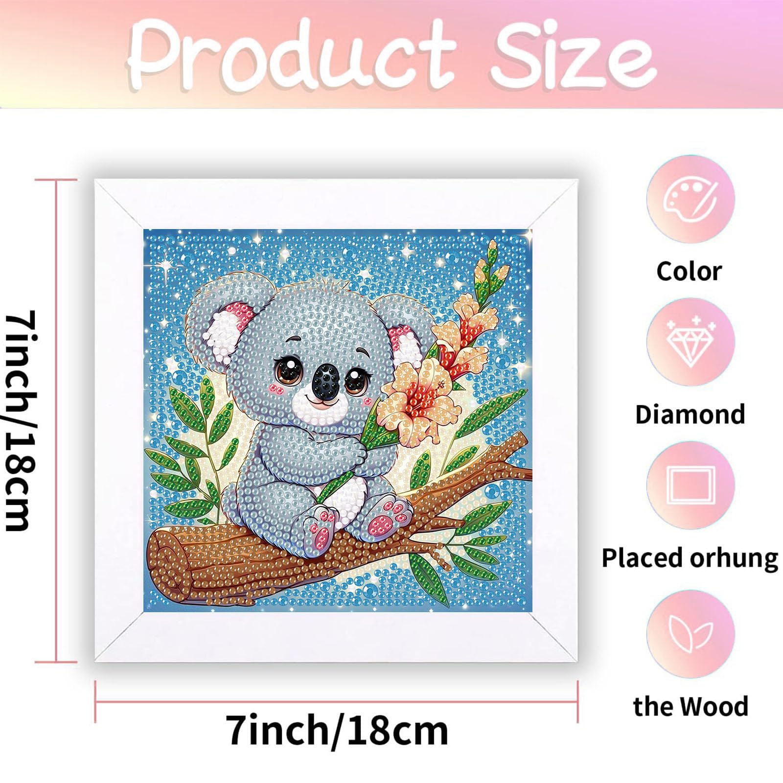 Viart Koala Diamond Art for Kids with Frame-Koalas Diamond Painting for Kids Animal Small Diamond Art Kits - Image 2