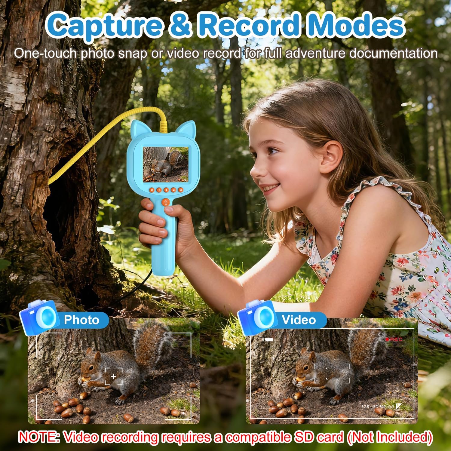Kids Borescope Toy with Light, 1920P HD Endoscope Snake Wildlife Camera with 2.8" LCD, STEM Educational Science Kit for Ages 3-12, Stocking Stuffer & Outdoor Nature Exploration Gifts for Boys & Girls
