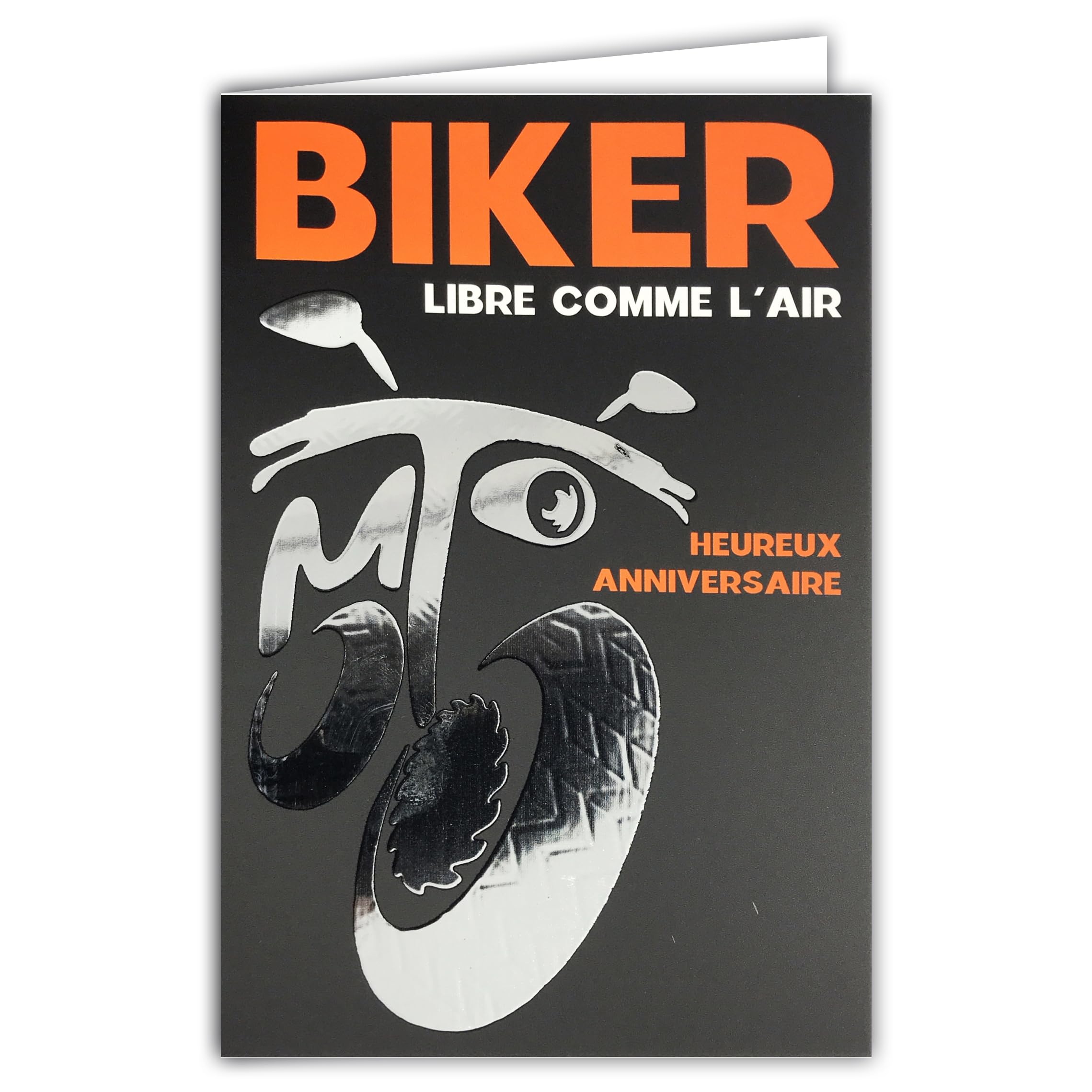 69-9015 Happy Birthday Card + Envelope 12 x 17.5 cm Silver Shiny Silhouette 2 Wheels Strong American Displacement for Biker Passion Route 66