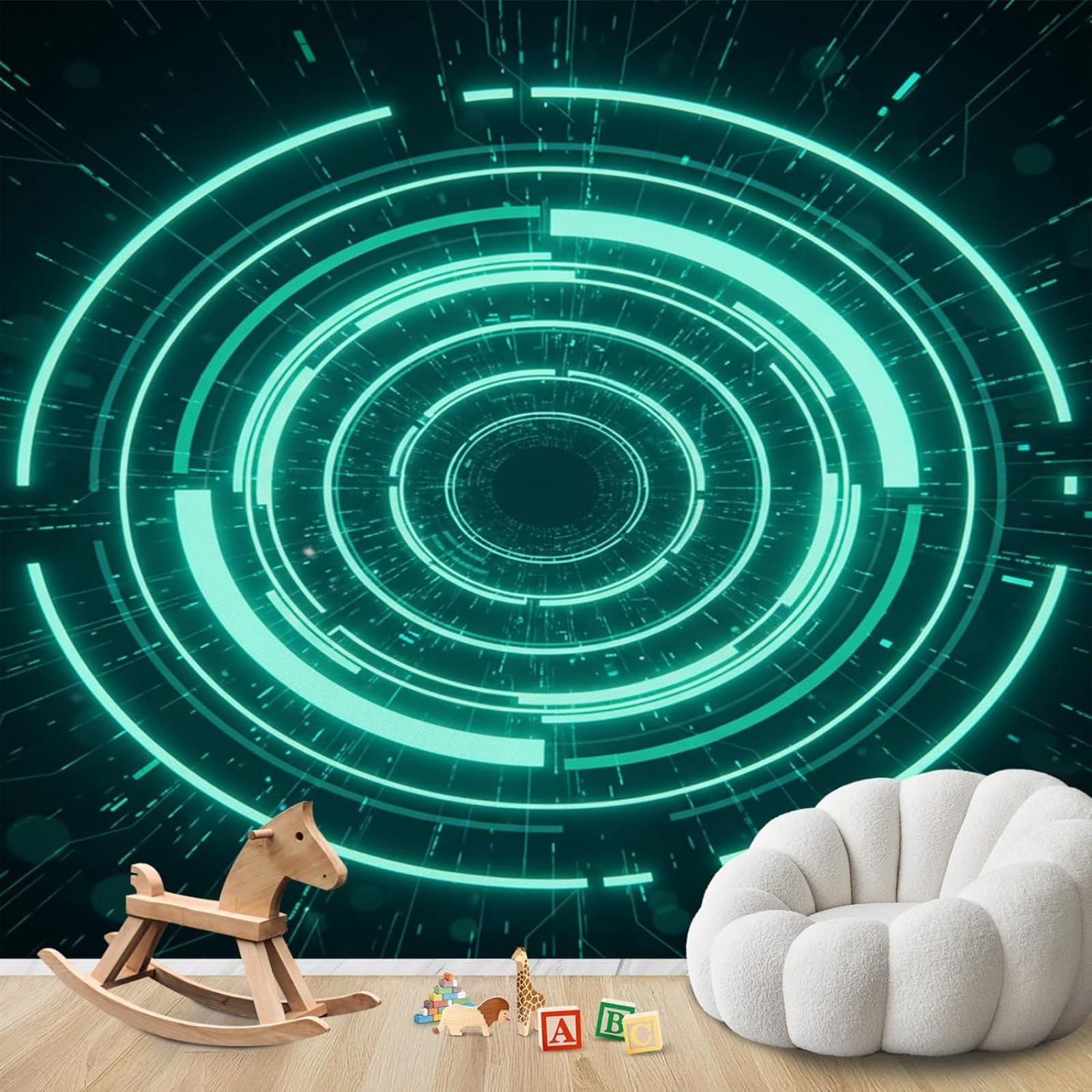 Cyberpunk wallpaper, gaming photo wallpaper for teen bedroom, non-woven wallpaper with optical illusion for living room, geometric patterned wallpaper for children's room, 150cm x 105cm stickers - fra