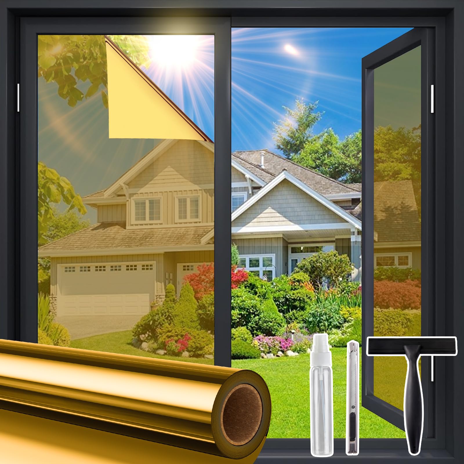 Photo 1 of ** MISSING PARTS**
Coavas One Way Privacy Window Film with Tools, Window Tint Adhesive Shatterproof Film for Home, Premium PET Heat Control Daytime Reflective Mirror Coverings, Gold, 17.5 x 78.7 Inch
