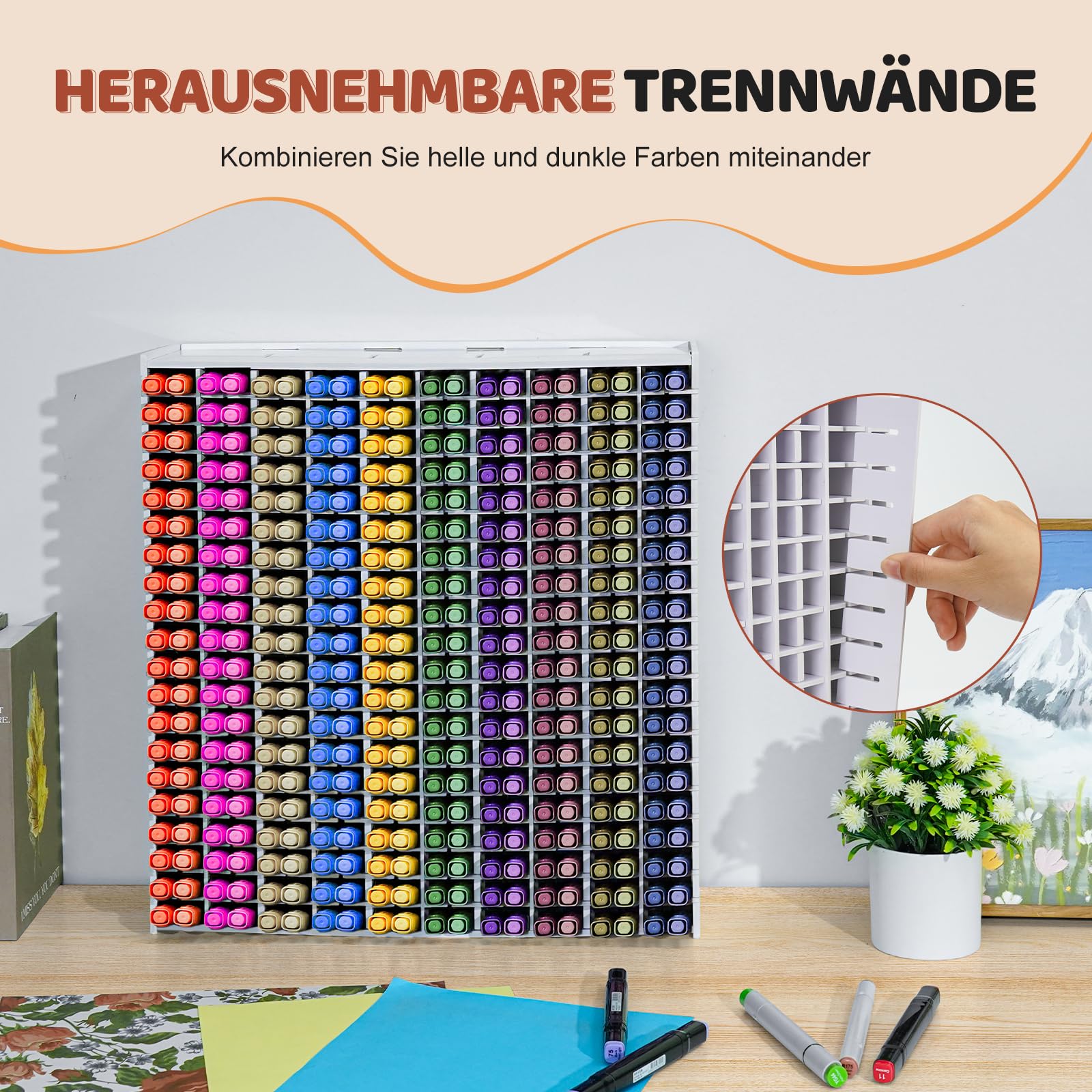 Krafetto Stifte Organizer mit 400 Fächern, Marker Aufbewahrung für Alkoholmarker, Filzstifte und Fineliner, Platzsparender Markerständer/Stiftehalter für Schreibtisch und Bastelzimmer, Weiß
