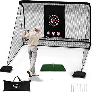 10x7ft Golf Hitting Practice Net: Heavy Duty Metal Frame with Reinforced 7-Layer Mesh & Hitting Mat, Portable Golf Driving Range Net, Indoor Outdoor Backyard for Golfers Daily Heavy Hitting