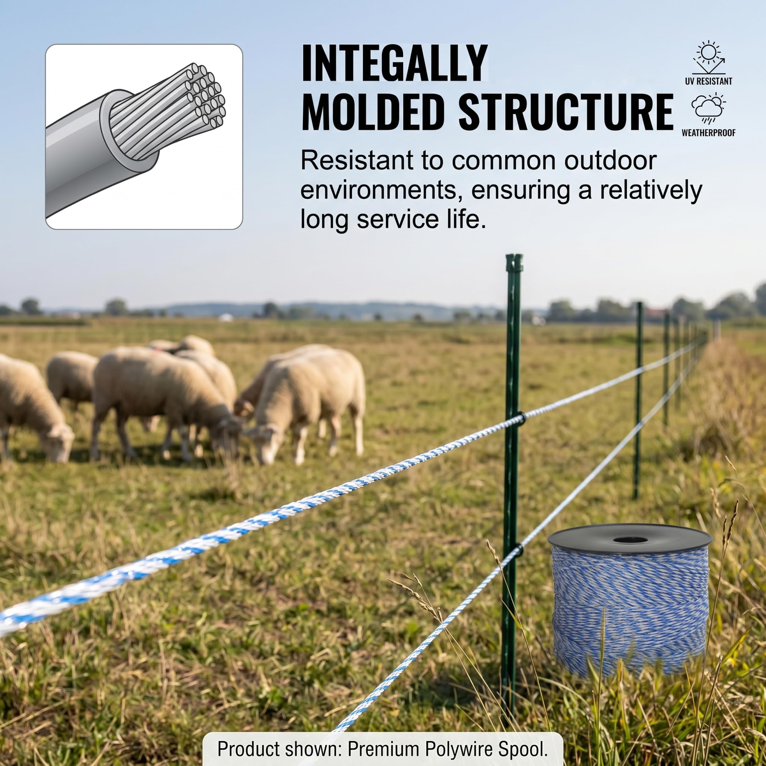 Nastro per recinzione elettrica, fettuccia conduttiva per recinzione elettrica da 500 m, nastro portatile resistente alla ruggine Polywire per di cavalli da fattoria e pecore (Blu)