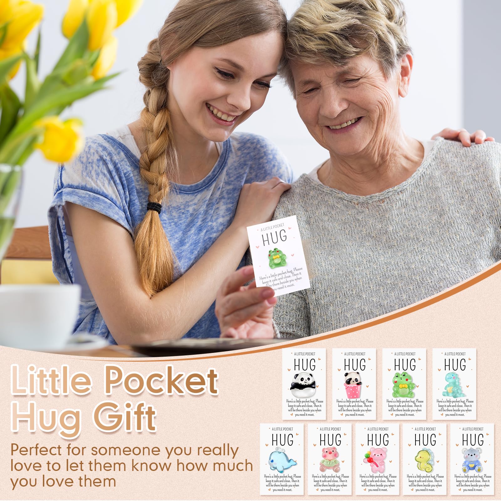 Wonderjune 9 Sets Pocket Hug Bulk Little Resin Animal Emotional Gifts with Positive Pocket Hug Card Appreciation Gifts for Classroom Graduation Teacher Nurse Friends Student(Cute Style)