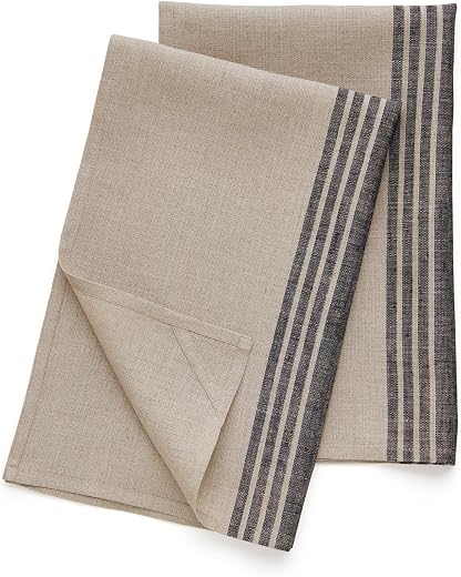 Black/Natural Striped European Flax Dish Towels, Set of 2