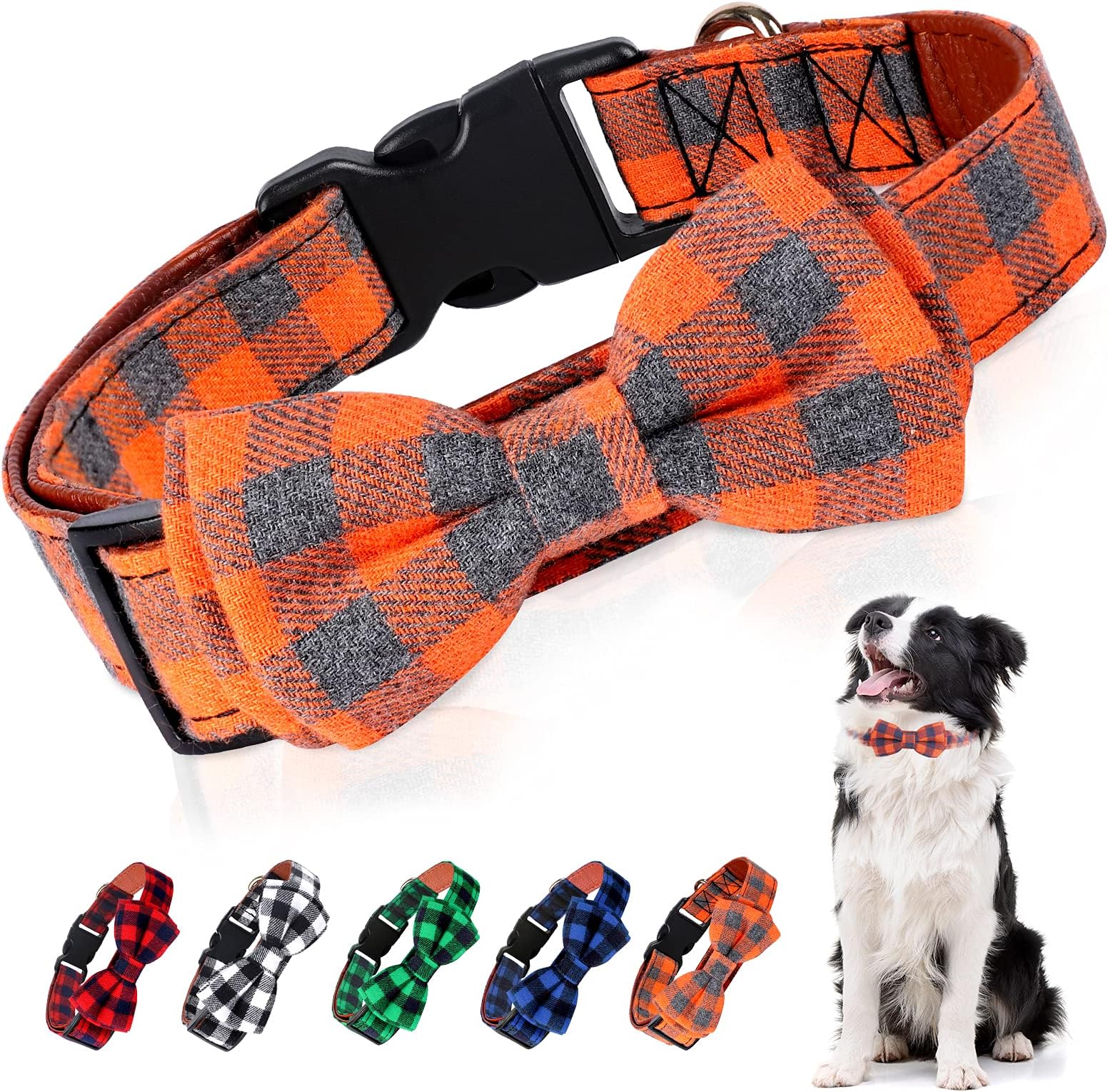Dog Bow Tie Plaid Dog Collar, Apasiri Dog Collar with Bow Tie Cat Bowtie, Adjustable Soft Pet Bow Tie for Small Dogs Cat Best Gift Comfortable Unique Buckle Cute Bowtie Detachable Durable Cotton Comfy