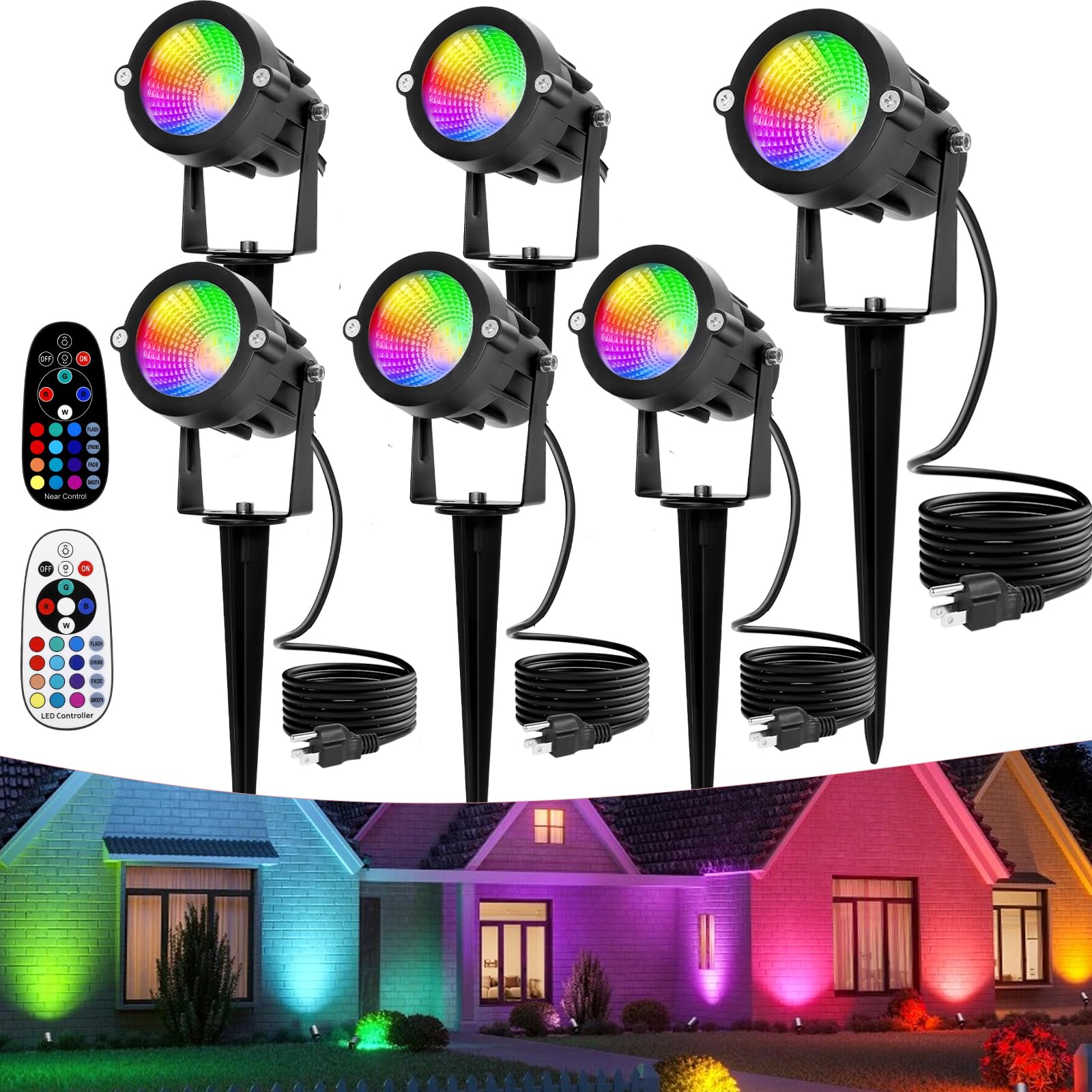 Halloween Christmas Spotlights Outdoor: RGBW Spot lights Plug in 120V Remote Control 16 Color Changing Waterproof LED Landscape Spotlights for Yard