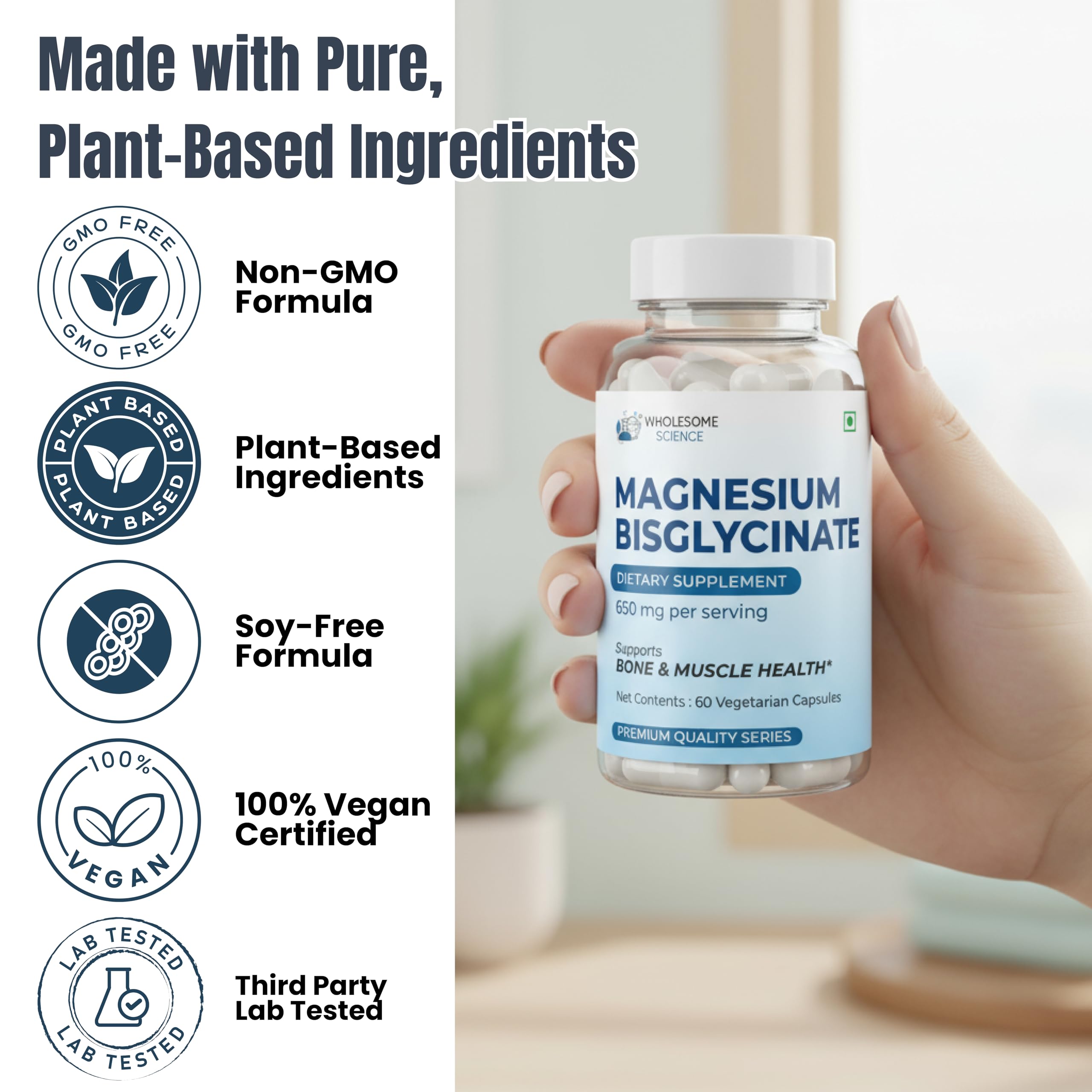 Magnesium Bisglycinate 650mg Capsules | Bone & Muscle Health Support | High Absorption Magnesium Supplement | Vegan, Non-GMO & Soy Free | 60 Vegetarian Capsules — Amazon image 5