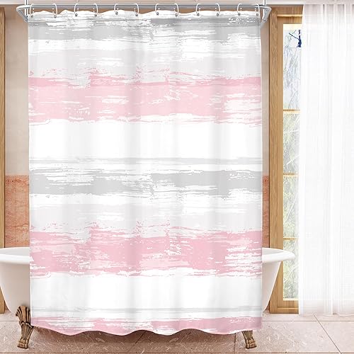 Miniatura 22 de KOMLLEX Cortina de ducha abstracta azul para decoración de baño, 72 pulgadas de ancho x 72 pulgadas de alto, moderna, a rayas blancas y grises