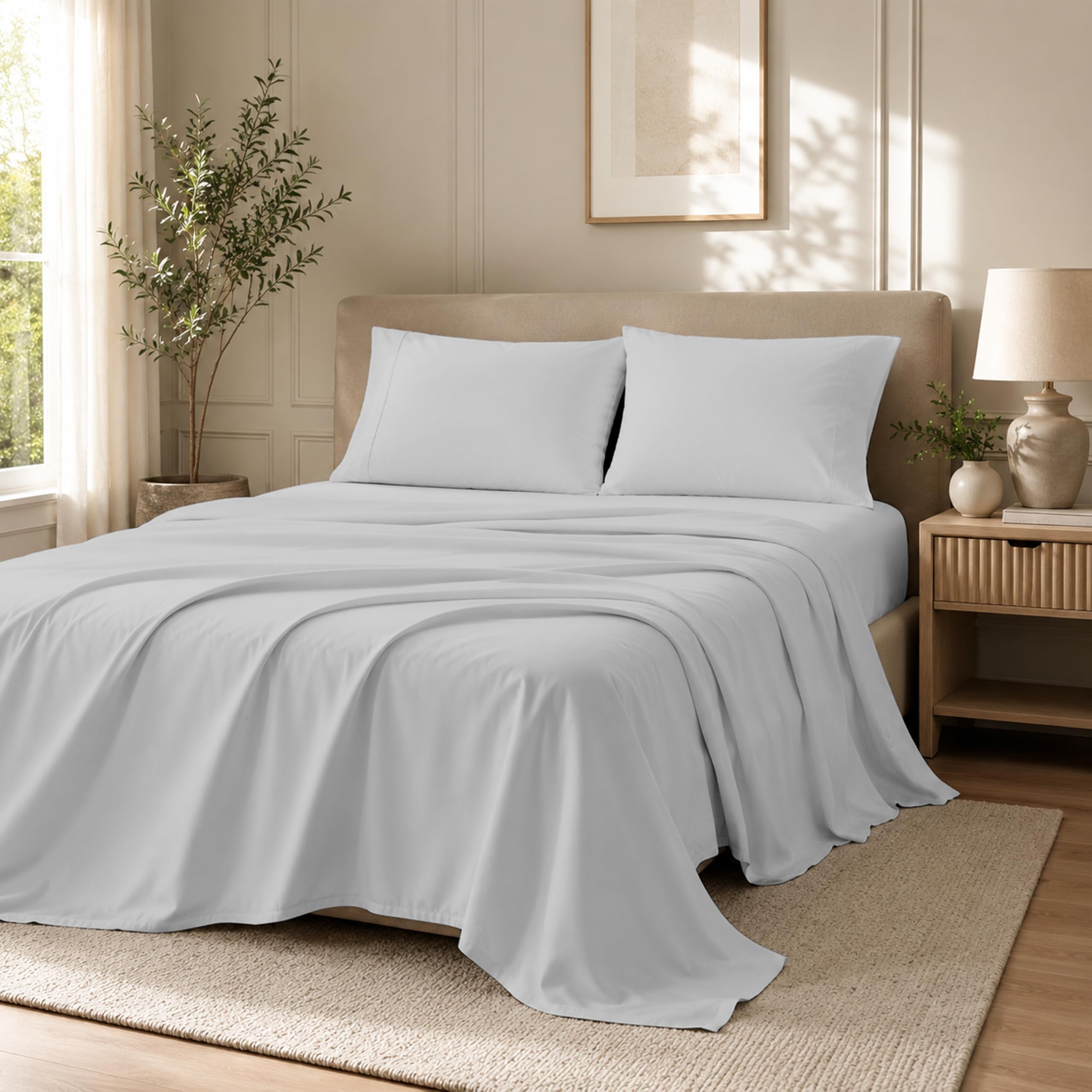 Egypto Microfibre Super King Flat Sheet – Breathable & Hypoallergic Flat Sheets – Shrinkage & Fade Resistant Flat Bed Sheet Silver — image 1