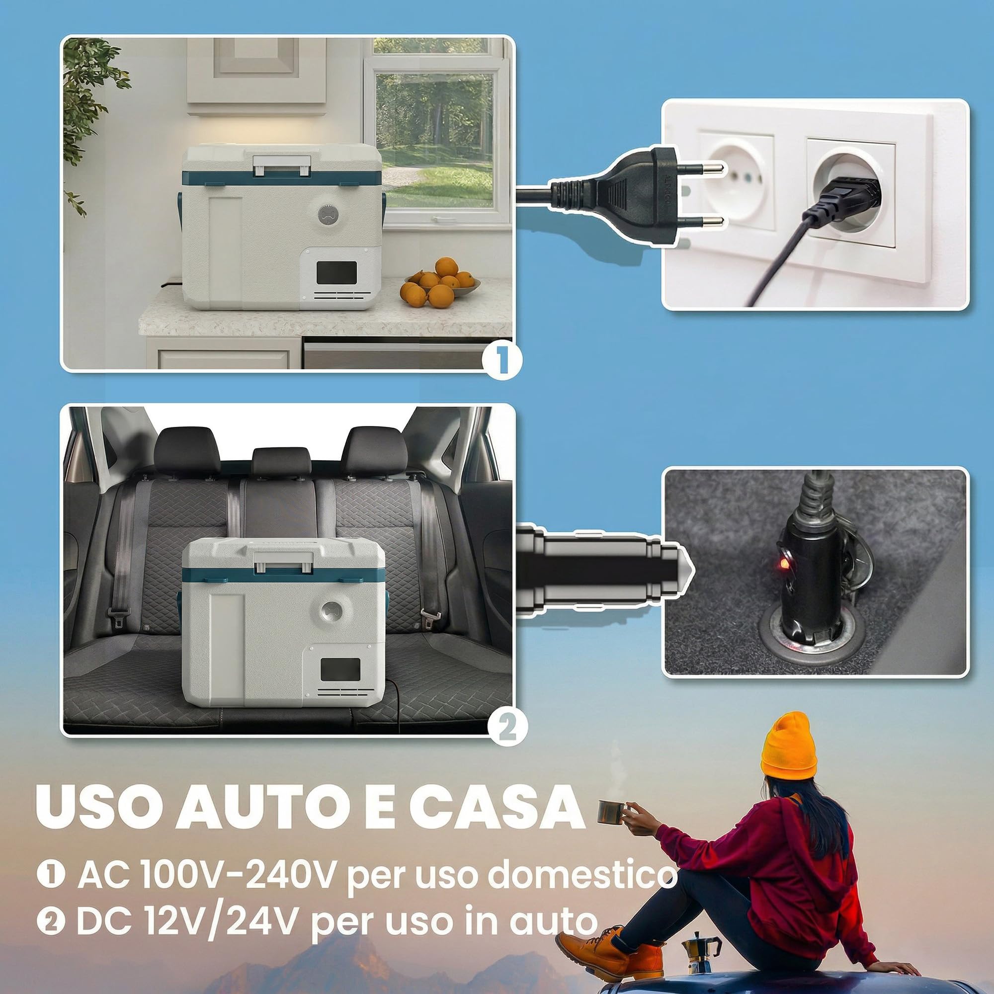 Outsunny Frigorifero Portatile 19L con Compressore, Mini Frigo Elettrico Anti-Shock, APP Bluetooth, 12V/24V/240V, -20°C a 20°C