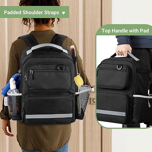 Miniatura 5 de Mochila de limpieza con placa inferior y parte inferior impermeable, bolsa grande de suministros de limpieza con múltiples bolsillos para