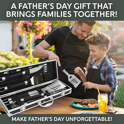 Vista 9 de Kaluns Accesorios para Barbacoa, Regalos para Papá para Navidad, Regalos para Barbacoa, Juego de Herramientas para Barbacoa de Acero Inoxidable