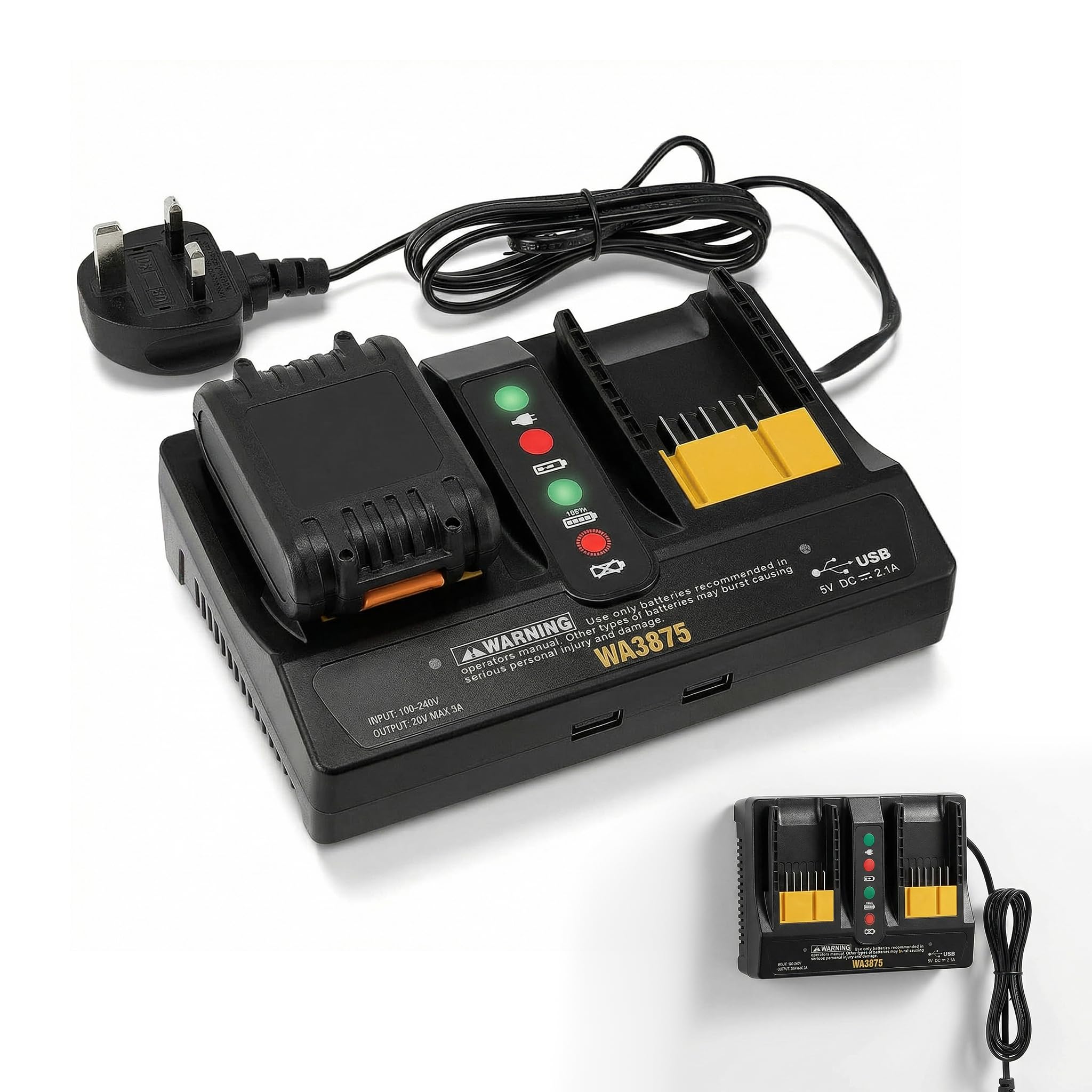 20V 18V Dual Port Lithium Ion Battery Charger For Worx Replacement, Rapid Multi Charging Station Power Bank with USB Output,Fast Charging Equipment For WA3575 WA3537 WA3578 WA3525