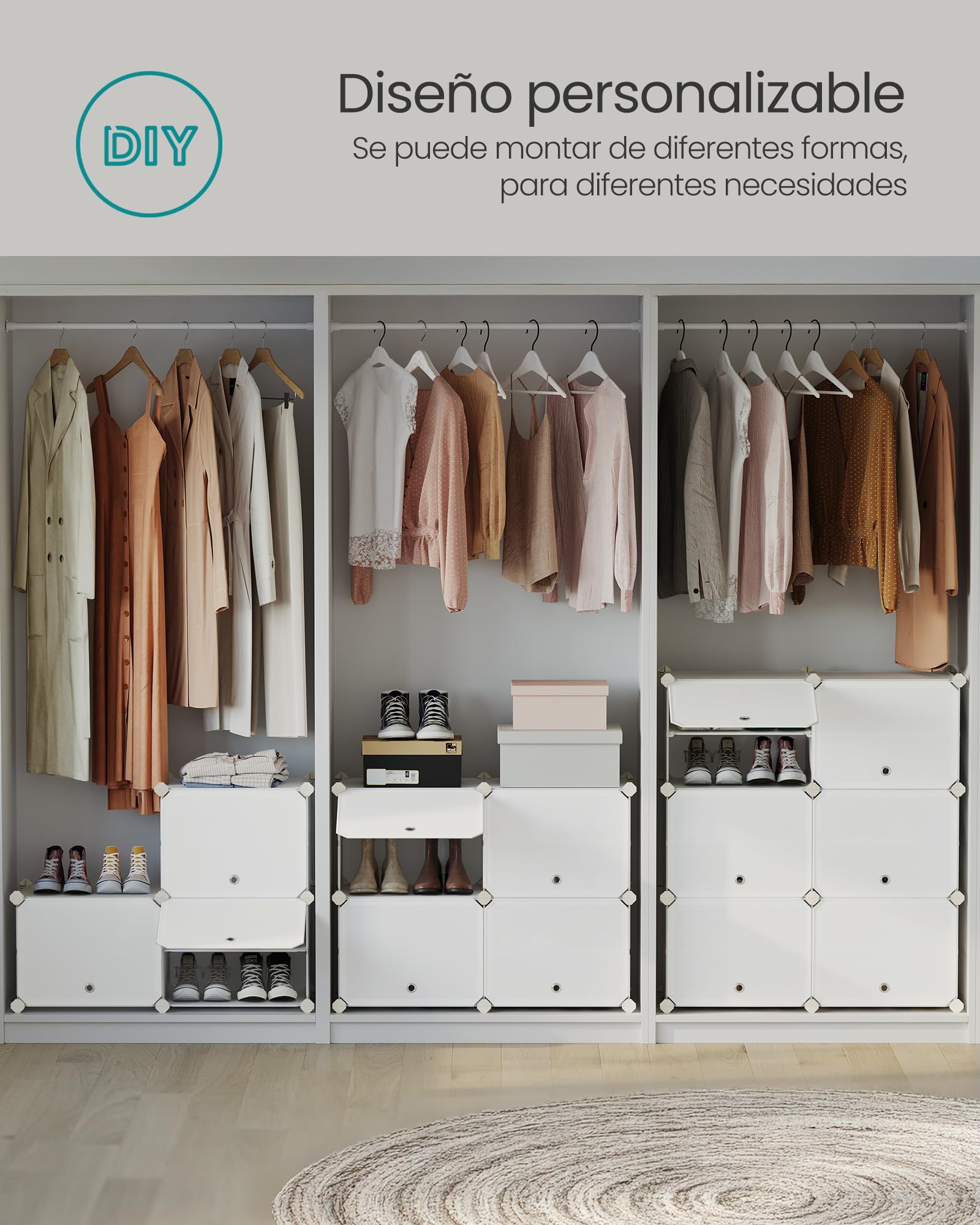 SONGMICS Mueble Zapatero Plástico, 12 Compartimentos para 48 Pares de Zapatos, con Puertas, Estructura de Acero y Estantes de Plástico, Armario para Dormitorio, Blanco Nube LPC040W02 | 30 x 40 x 30 cm por compartimento, acero, plástico PP, plástico ABS, D