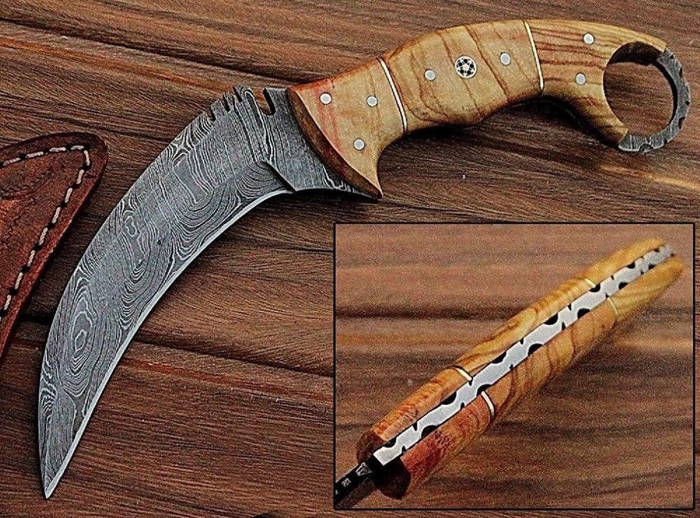 Noshra Wholesale Olive Wood 8.2'' Fixed Blade Custom Handmade Damascus Steel Hunting Knife Prime Quality