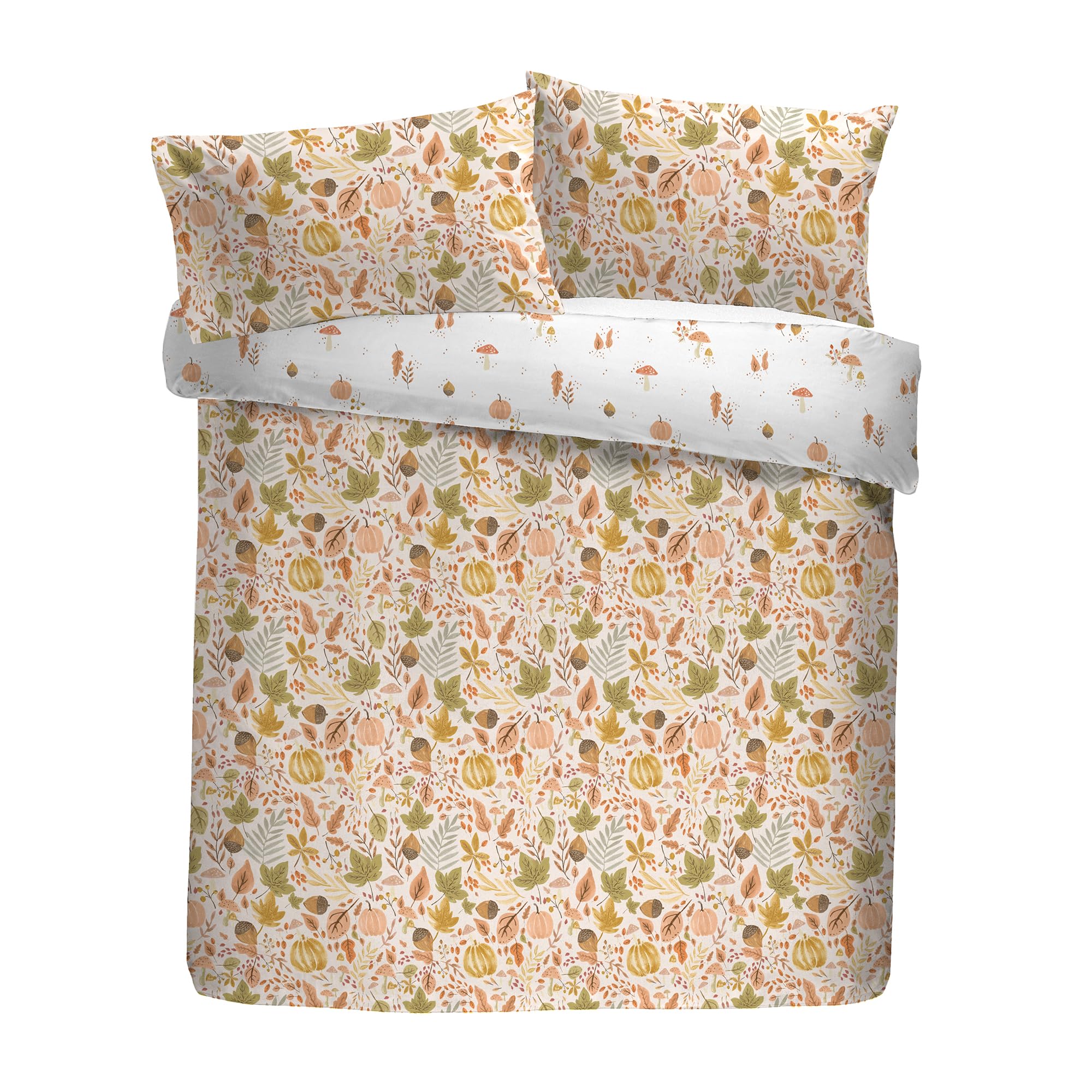 Dreams & Drapes Design Autumn Foliage Duvet Cover Set, 52% Recycled Polyester 48% Cotton, King Size 230x220cm, Natural, Floral Pattern, Reversible, Orange