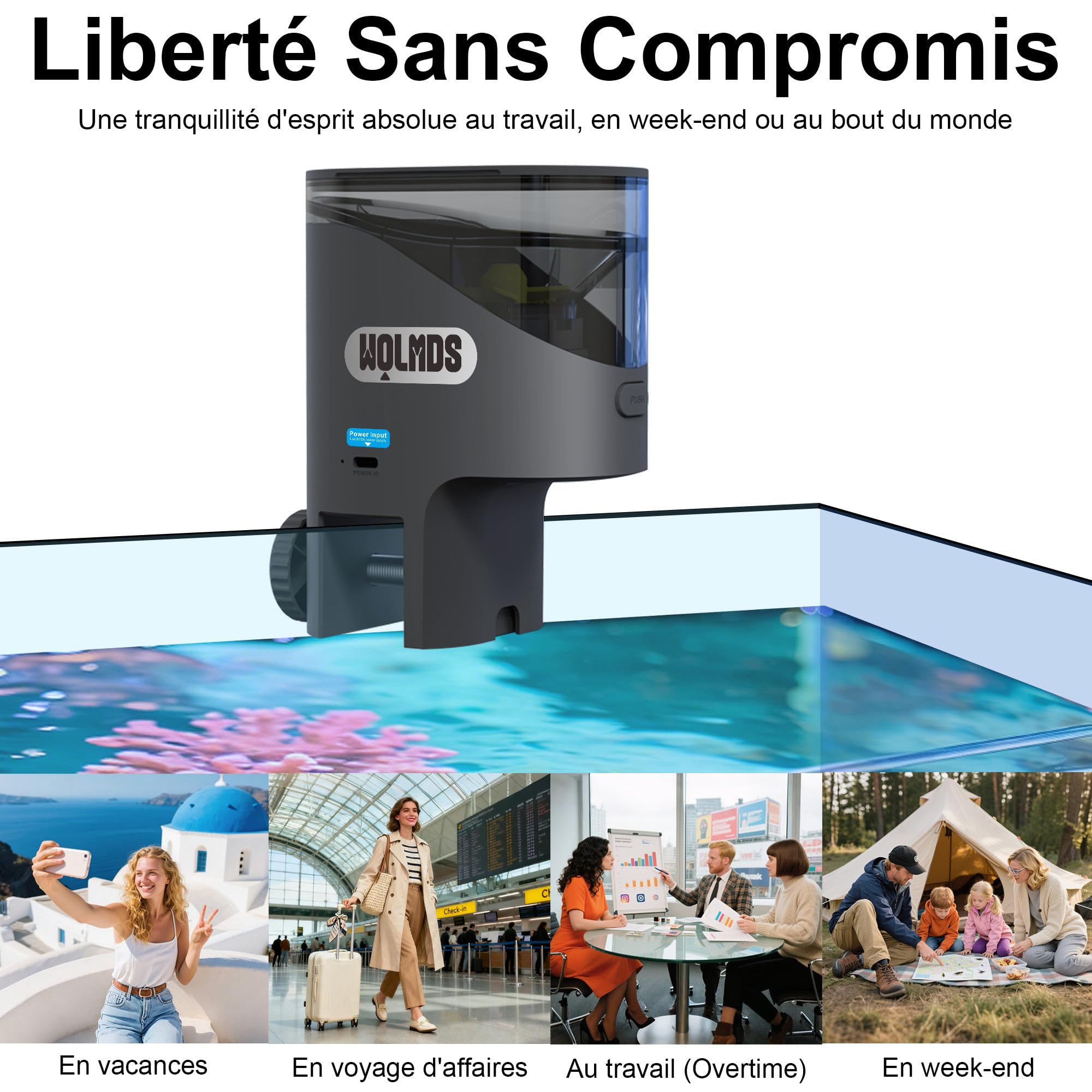 Distributeur Nourriture Poisson Automatique WiFi Caméra 2.5K HD, Mangeoire Connectée App 2.4G/5G, Précis 0.2g/0.6g pour Aquarium