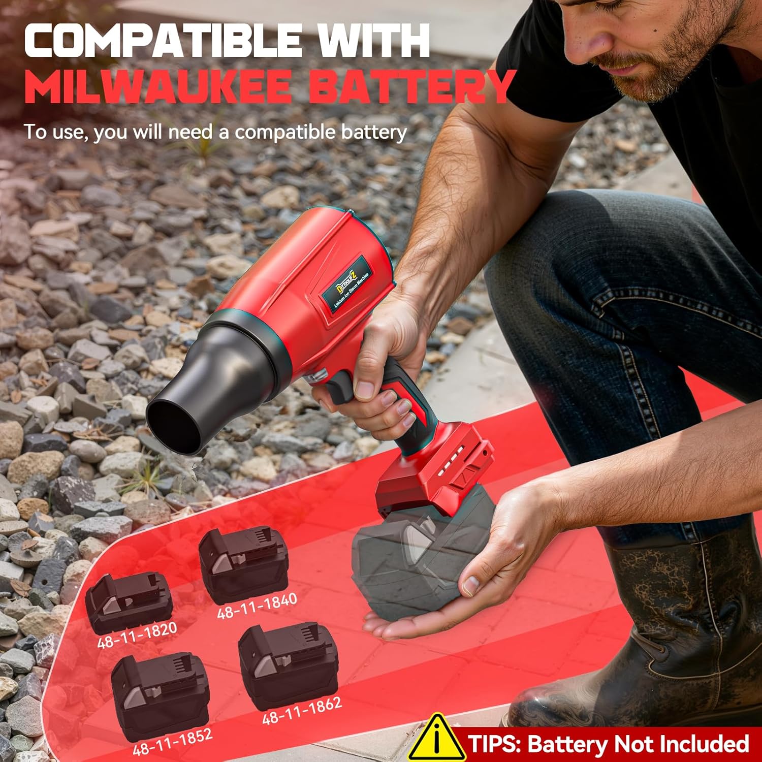 800,000RPM Cordless Leaf Blower Compatible with Milwaukee (Tool Only), Brushless Motor, Adjustable Speed, Lightweight Portable Electric Blower for Car, Patio, Garden (Without Battery)