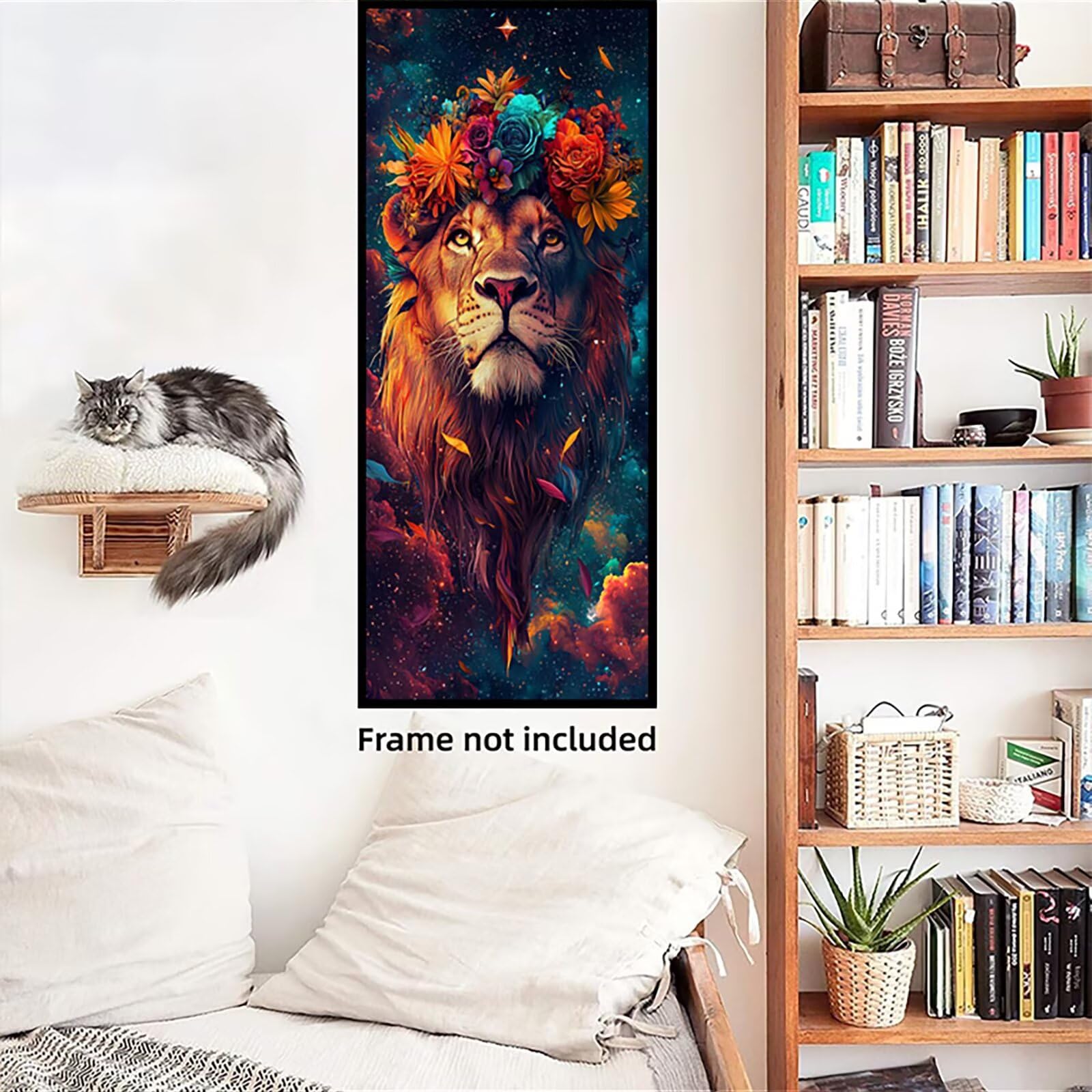 Malen Nach Zahlen 50x150cm Leinwand Löwe Malen Nach Zahlen Erwachsene mit Ohne Rahmen, DIY Kreativ Set für Erwachsene mit Pinseln und Acrylfarbe, Zimmer Deko Blumen 1 Landschaft Geschenk, P0M-527