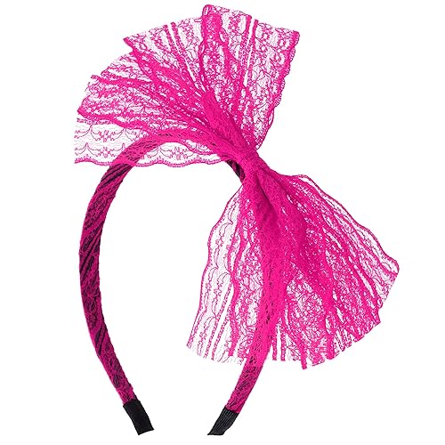 SUMERSHA Diadema de lazo de encaje neón para mujer, disfraz de los años 80, accesorio para el cabello para fiesta temática de los años 80, aro de