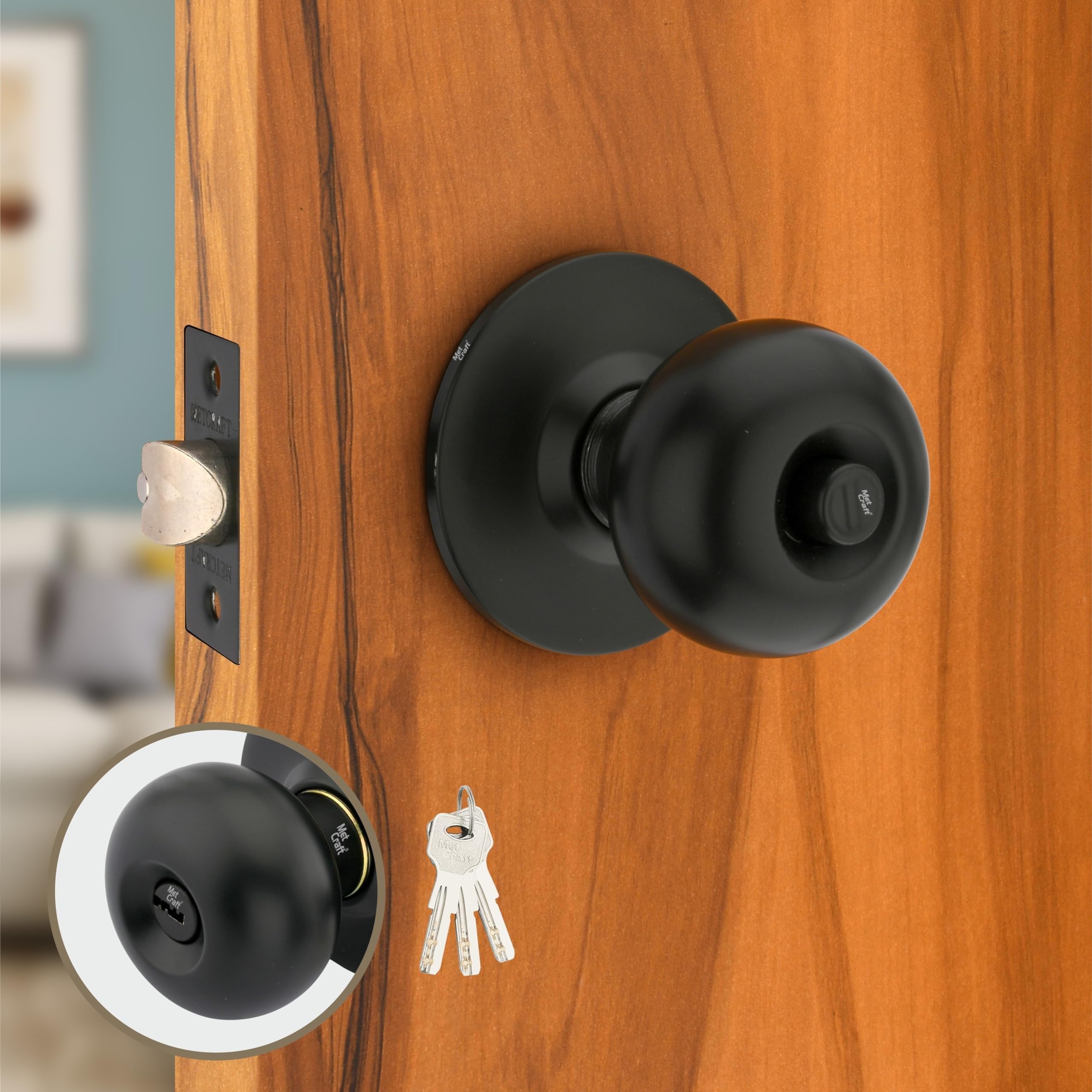 Room Door Knob Lock - with 3 Brass Key Cylindrical Lock for Bedroom/Main Door/Tubular Door Knob/Handle (Silver Matt, 60 mm Backset) — Amazon image 16