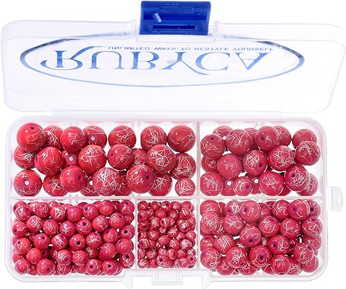 Miniatura 6 de RUBYCA 300 cuentas de vidrio sueltas de varios tamaños para la fabricación de joyas, rosa opaco, salpicaduras de pintura plateada