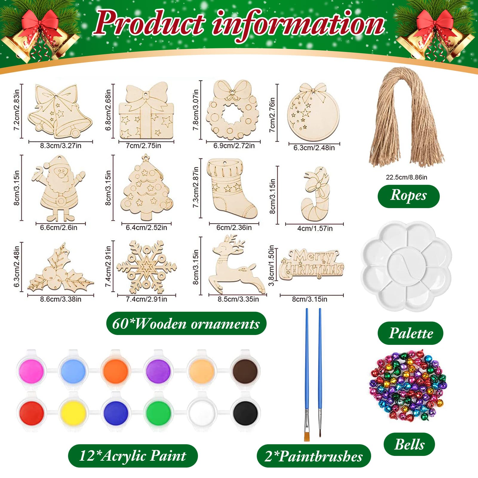 HWJPDMBD Kit De Bricolage Noel, 6 Pièces Bricolage Noel Enfant, Kit De Decoration Sapin Noel Bricolage, Pendentif En Bois à Peindre Pour Enfants, Maison Noel En Bois, Avec Corde Et Accessoires