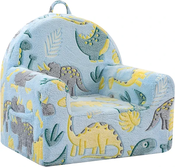 MeMoreCool Comfy Toddler Chair for 1-3 Years Old, Glow Dinosaur Kids Reading Chair, Soft Plush Toddler Armchair, Cozy Foam Lounge Kids Armchair for Baby Room, Living Room, Playroom, Reading Nook
