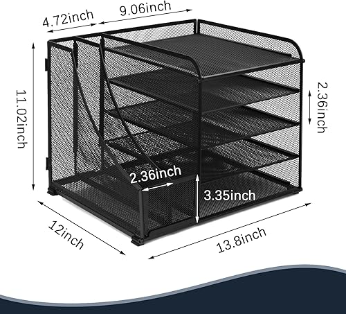 Miniatura 2 de Organizador de escritorio con bandeja de archivos, cajón, soportes para bolígrafos, soporte para revistas para accesorios de oficina y papeles,