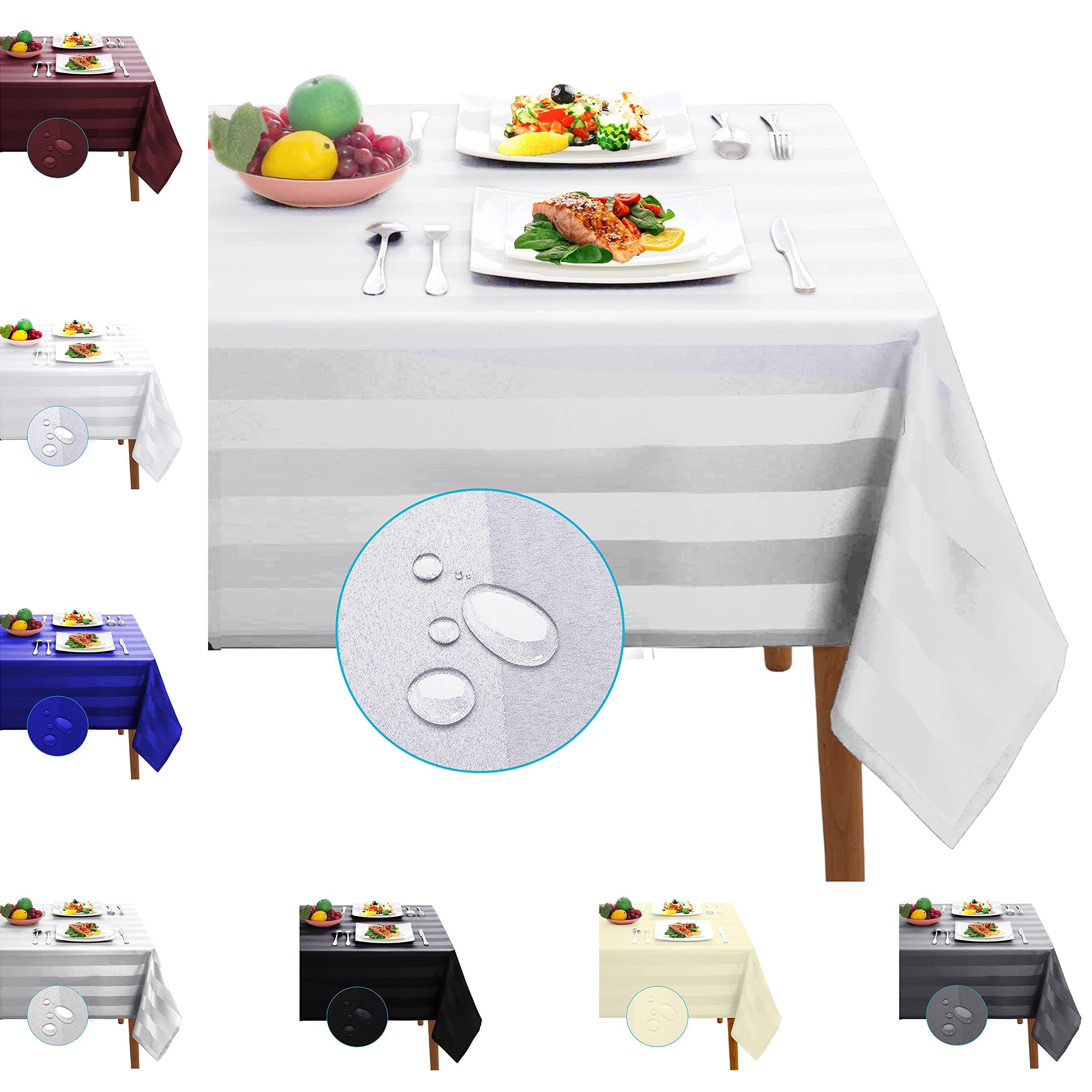 Adalex Global Waterproof Spillproof Striped Square Rectangle Tablecloth Table Cover Table Cloth (SIlver Grey, 137x274cm)