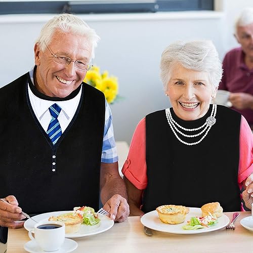 Miniatura 4 de Baberos para adultos para mujeres y hombres, protectores de ropa para comer, babero para adultos mayores, diseño bordado, impermeable, reutilizable,