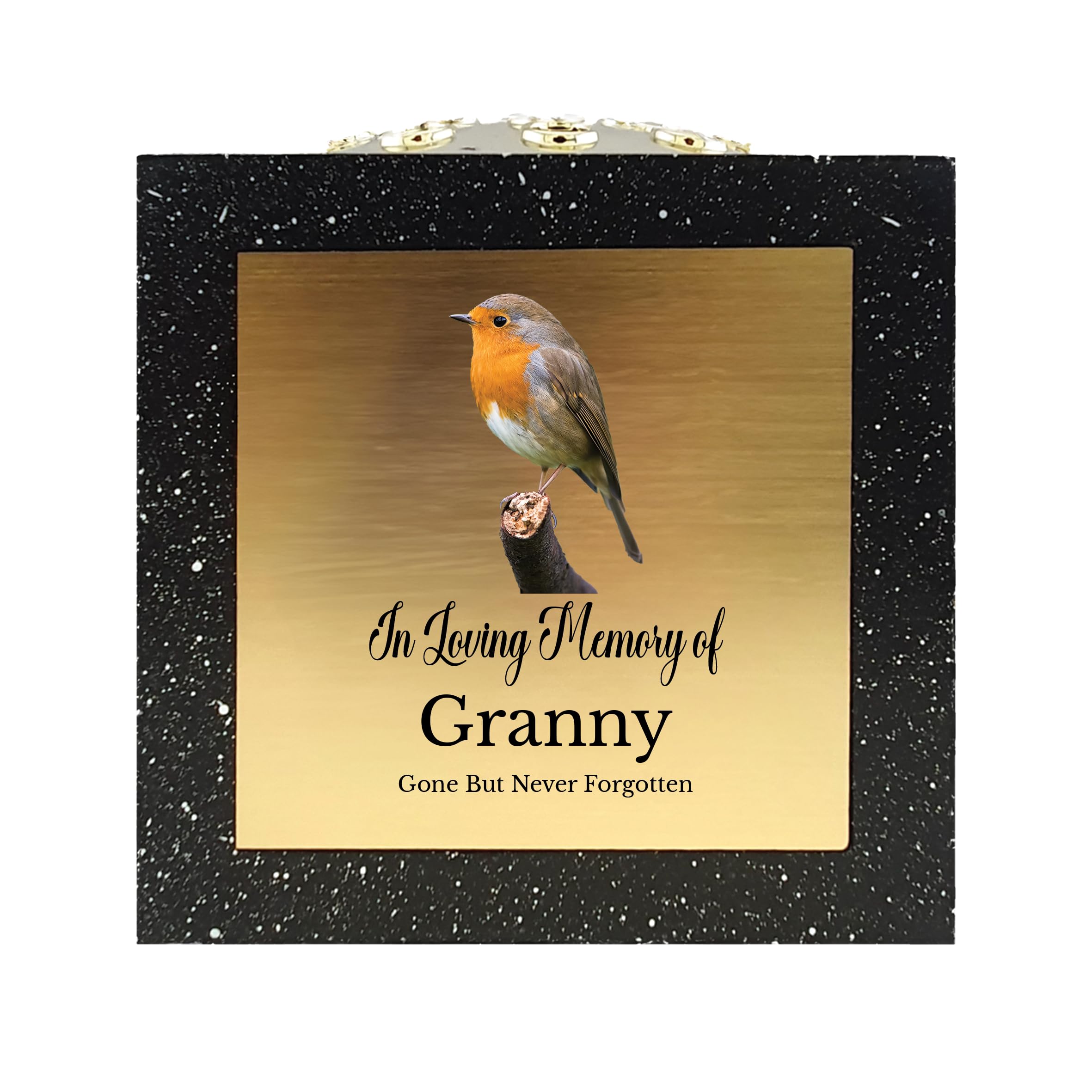 In Loving Memory Of Memorial Rose Bowl Grave Marker Flower Pot Vase With Robin Design Mum Dad Grandad & Lots More Black/Gold (UV PRINTED) (Granny) — image 1