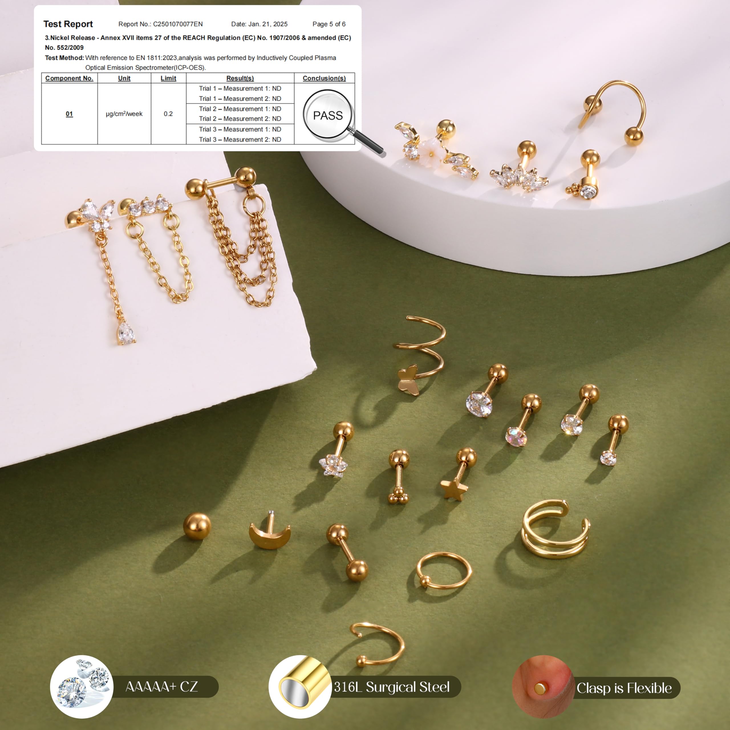 HMJGDHX 20 sztuk stal chirurgiczna Helix Piercing biżuteria hipoalergiczna śruba kolczyki z płaskim tyłem zestaw Tragus Hoop muszla Daith Piercing biżuteria klip srebrne złote kolczyki na chrząstkę