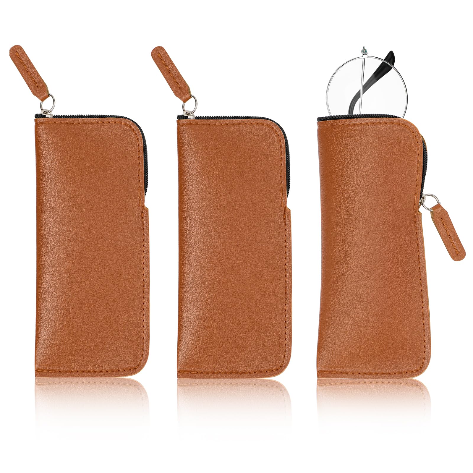 Hifot Funda Gafas Cuero 3 Piezas, Portátil Funda De Gafas Suave Con Cremallera, Pu Lectura Estuche Para Gafas Funda Gafas De Sol Para Hombre Mujer Niña Niño