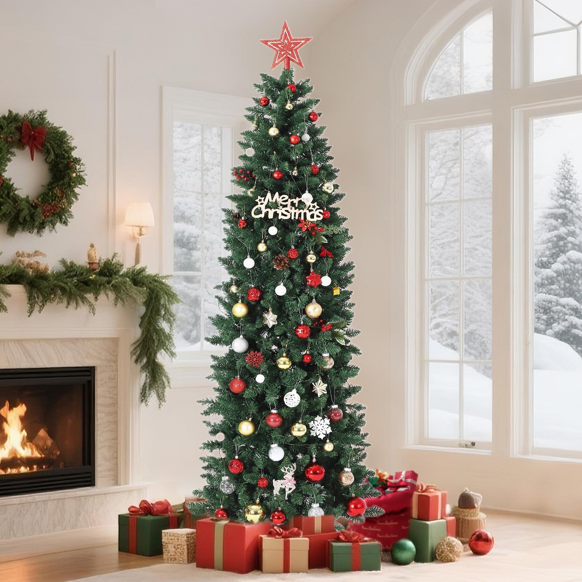 Garvee 230 cm Weihnachtsbaum Künstlich, Tannenbaum Künstlich Mit Metallständer, Christbaum, PVC Tannenbaum Mit 800 Grünen Spitzen, Für Zuhause, Büro, Geschäfte Und Hotels