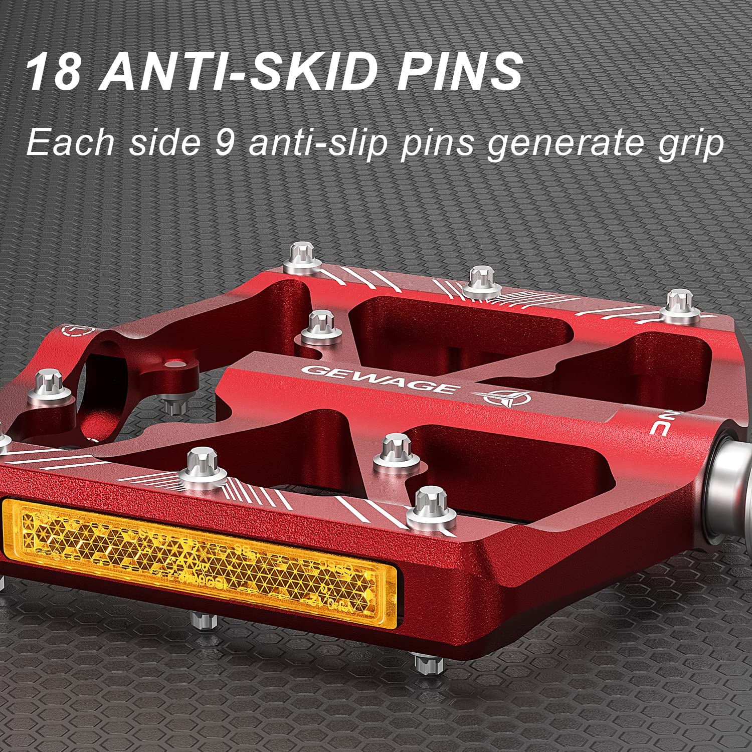 GEWAGE Pedales de Bicicleta con Reflectantes, 3 rodamientos sellados, Plataforma CNC Antideslizante de Aluminio, 9/16", para MTB, Carretera y E-Bike