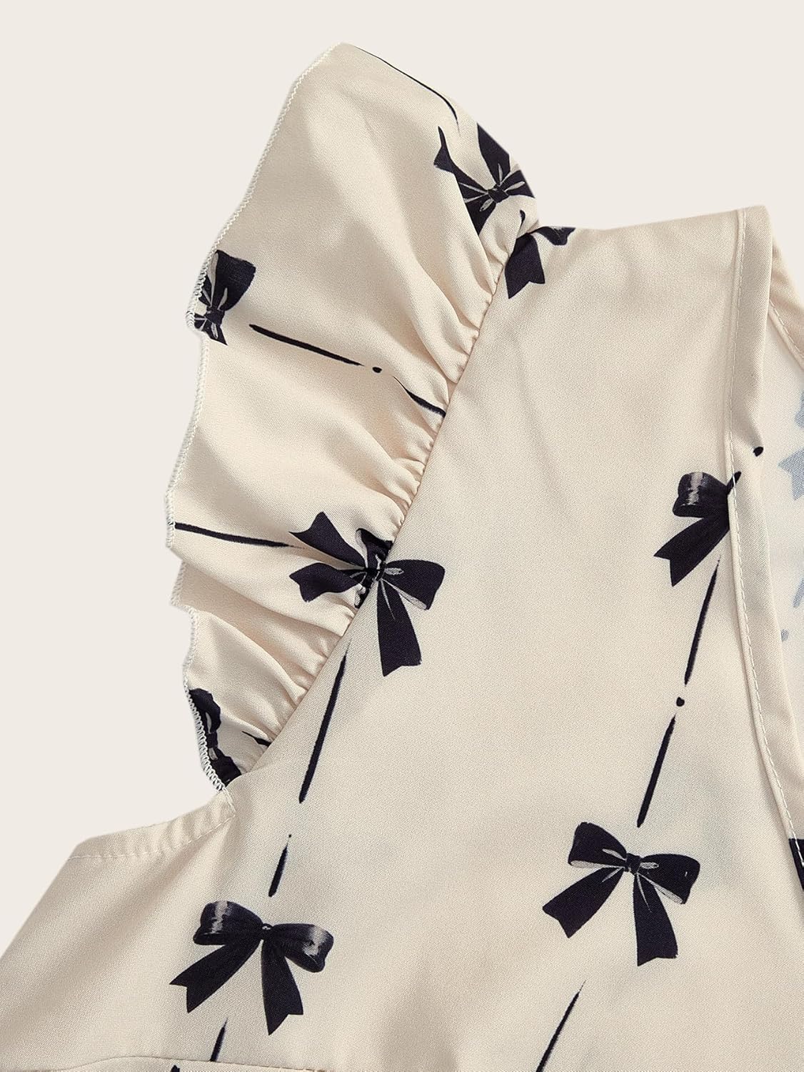 Women's Summer Bow Print Ruffle Sleeve Blouse Elegant V Neck Work Office Shirts - Image 5