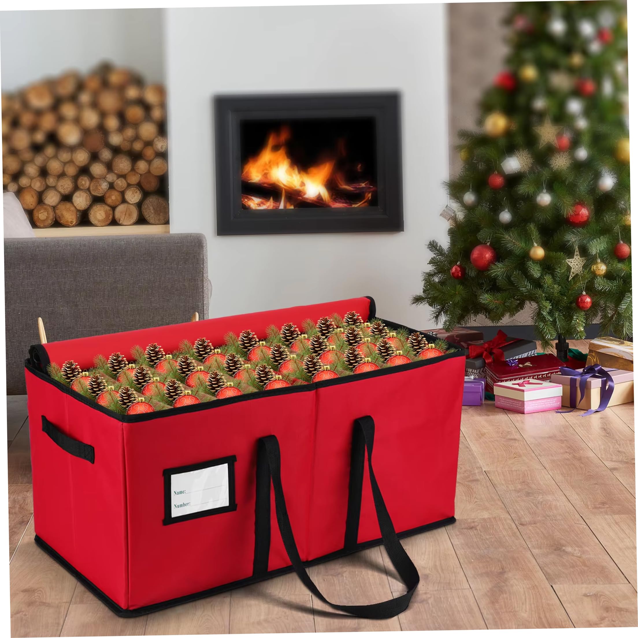 Almacenamiento de adornos navideños Almacenamiento navideño plegable de 128 compartimentos Rojo