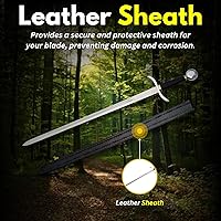 Vista 6 de SZCO Espada medieval de caballero de 41.25 pulgadas con funda de cuero, réplica de espada larga de guardia plateada y pomo, espada ancha cruzada