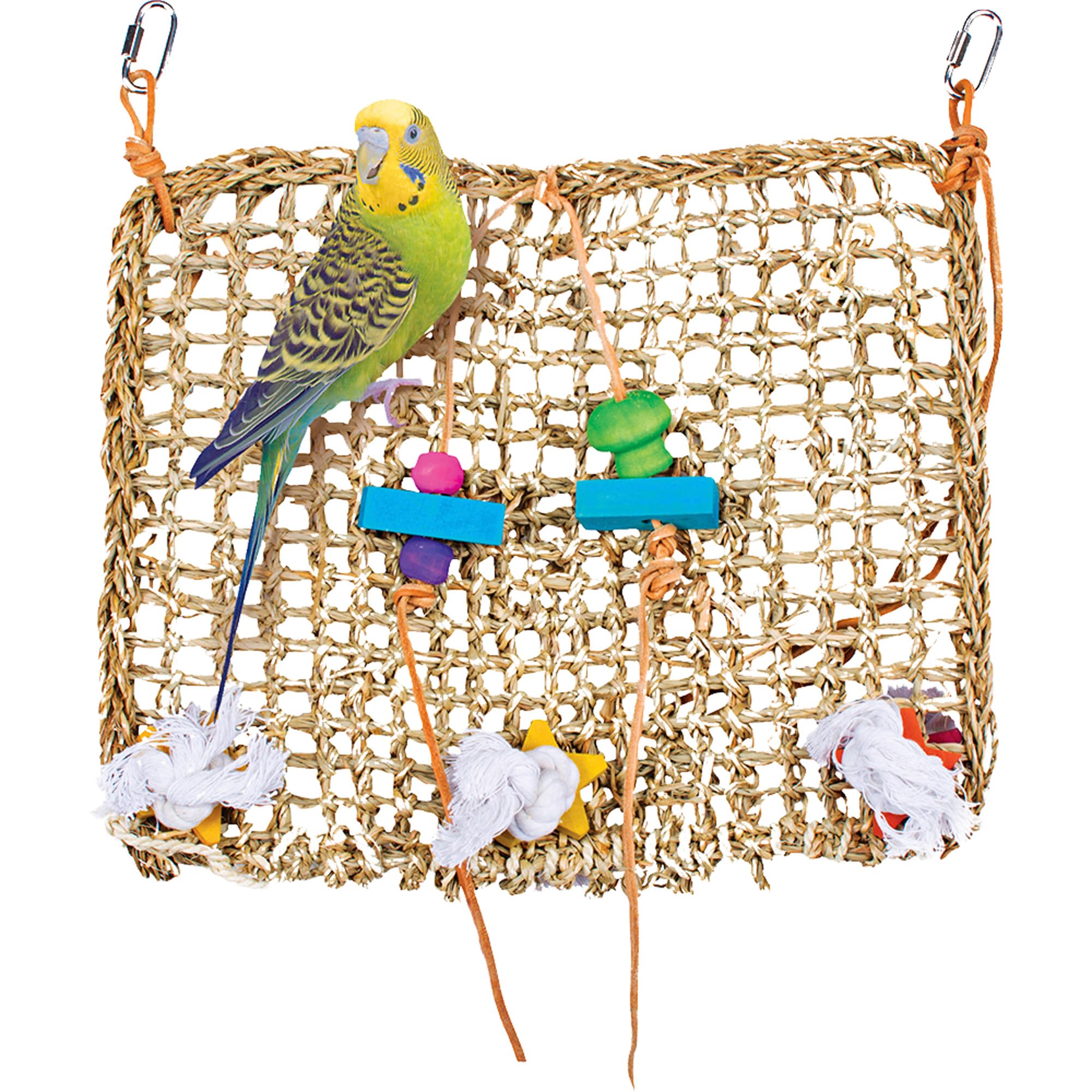 Penn-PLAX Bird-Life Naturally Weaved Seagrass Mat for Birds – Great for Playing, Climbing, and Exercising – Cotton Ropes & Wood Toys