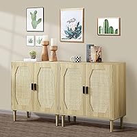 Vista 1 de Tatub Armarios de almacenamiento decorativos de 2 piezas con puertas de ratán, aparador de cocina, gabinete de almacenamiento de bufé, gabinete